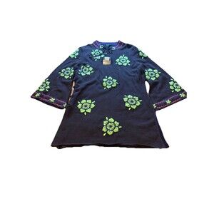 Vintage Y2K Lucky Brand Embroidered Floral Sweater Bell Sleeves Whimsigoth XL